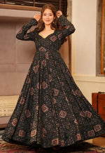 Striking Black Color Rayon Fabric Gown