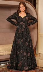 Striking Black Color Rayon Fabric Gown