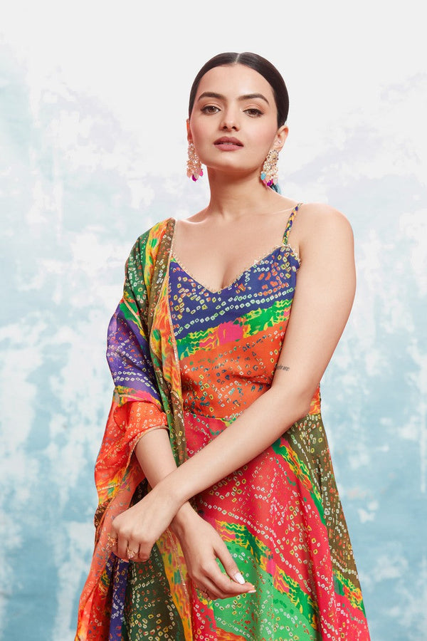 Striking Multi Color Georgette Fabric Gown