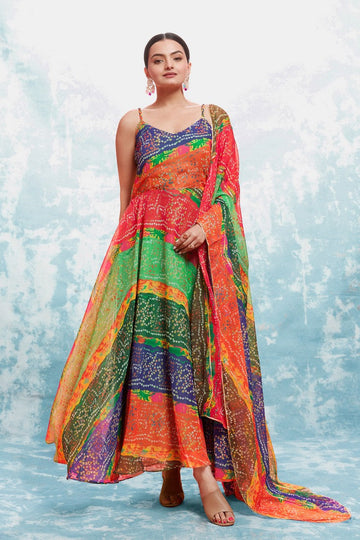 Striking Multi Color Georgette Fabric Gown