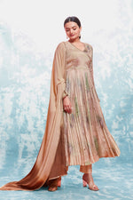 Striking Brown Color Chinon  Fabric Gown