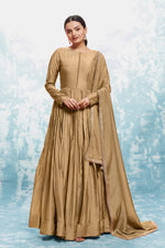 Striking Brown Color Muslin Fabric Gown