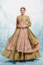 Striking Brown Color Muslin Fabric Gown