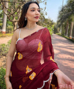 Dazzling Maroon Color Chiffon Fabric Partywear Saree