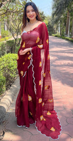 Dazzling Maroon Color Chiffon Fabric Partywear Saree