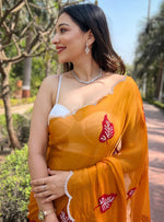 Dazzling Yellow Color Chiffon Fabric Partywear Saree