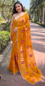 Dazzling Yellow Color Chiffon Fabric Partywear Saree