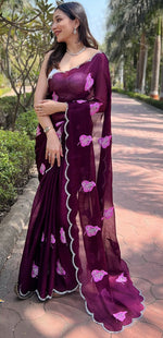 Dazzling Wine Color Chiffon Fabric Partywear Saree