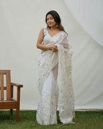 Grand White Color Organza Fabric Partywear Saree