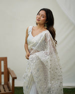 Grand White Color Organza Fabric Partywear Saree