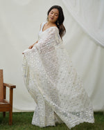 Grand White Color Organza Fabric Partywear Saree