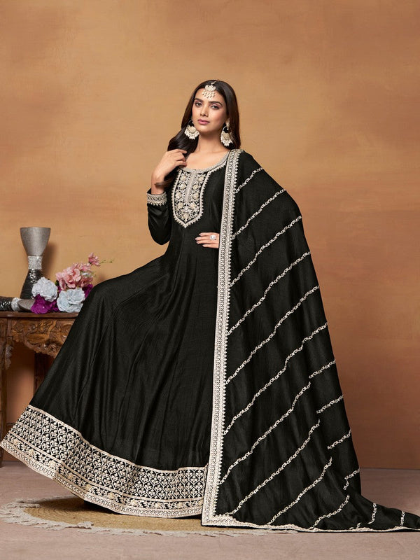 Tasteful Black Color Art Silk Fabric Partywear Suit