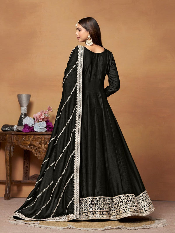 Tasteful Black Color Art Silk Fabric Partywear Suit