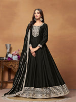 Tasteful Black Color Art Silk Fabric Partywear Suit