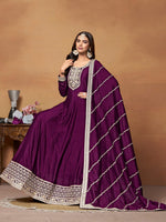 Tasteful Purple Color Art Silk Fabric Partywear Suit