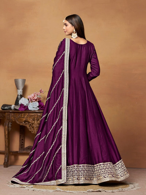 Tasteful Purple Color Art Silk Fabric Partywear Suit