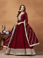 Tasteful Maroon Color Art Silk Fabric Partywear Suit