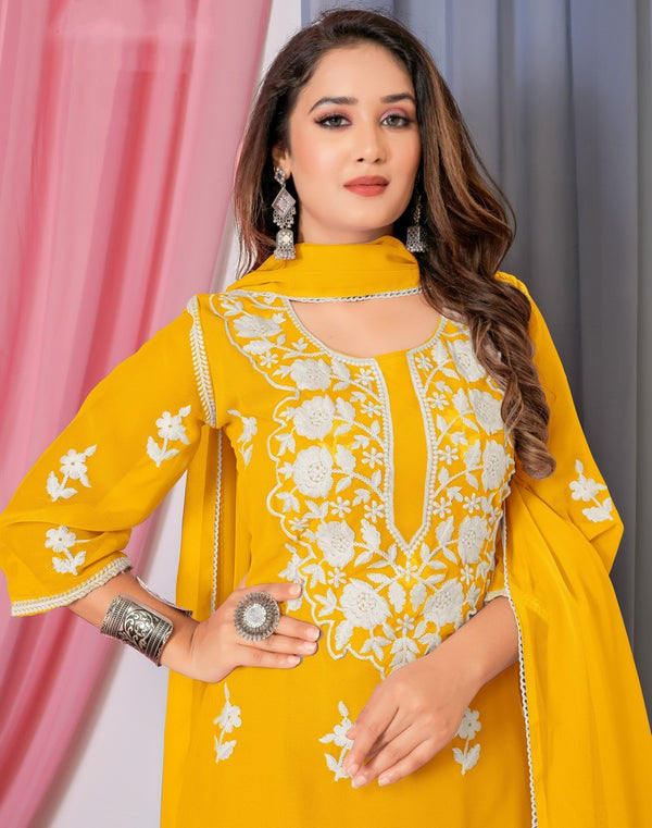 Tasteful Yellow Color Georgette Fabric Sharara Suit