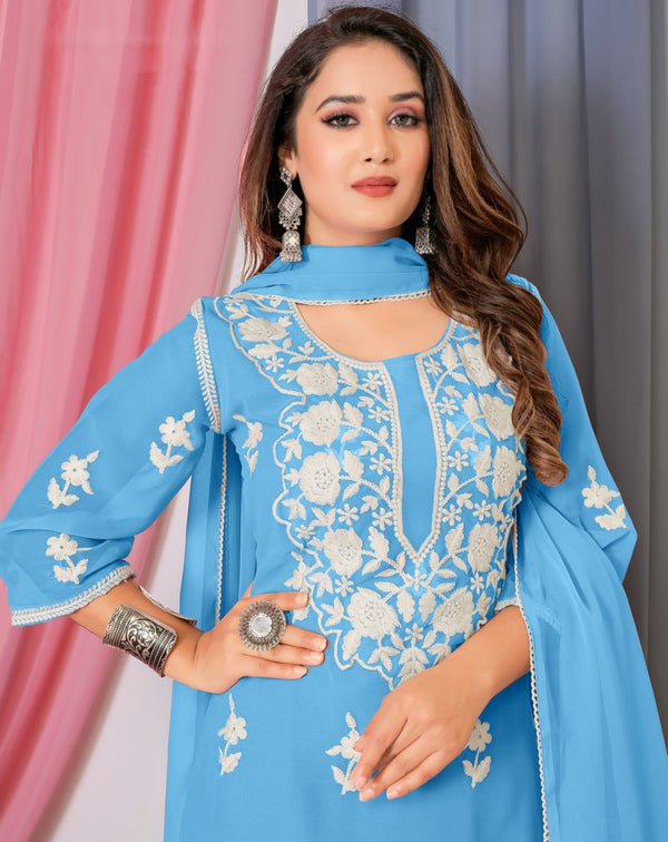 Tasteful Blue Color Georgette Fabric Sharara Suit