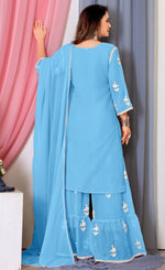 Tasteful Blue Color Georgette Fabric Sharara Suit