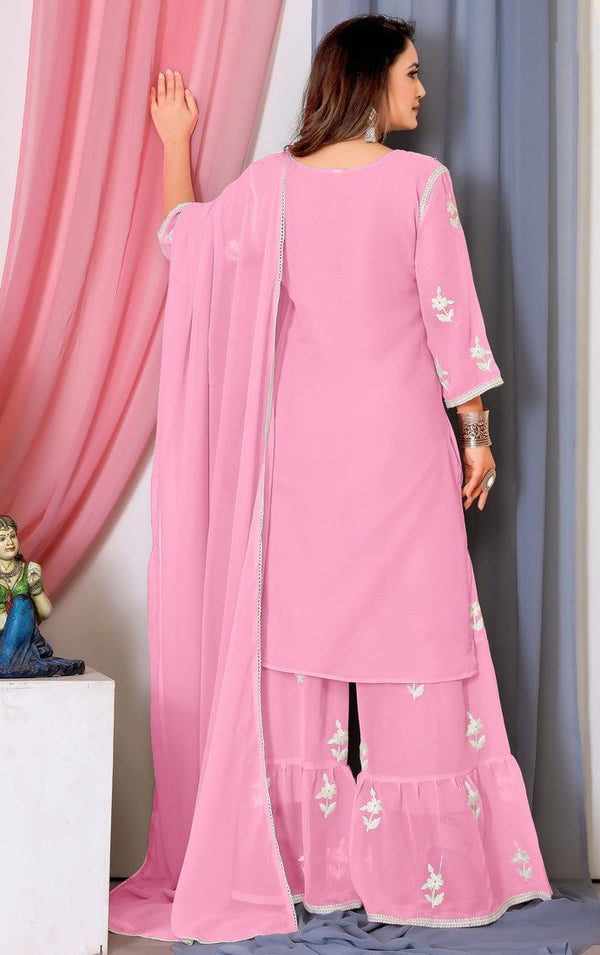 Tasteful Pink Color Georgette Fabric Sharara Suit