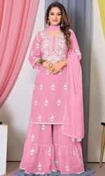 Tasteful Pink Color Georgette Fabric Sharara Suit