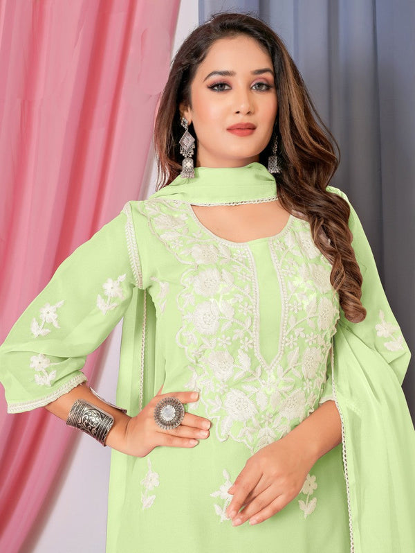 Tasteful Green Color Georgette Fabric Sharara Suit