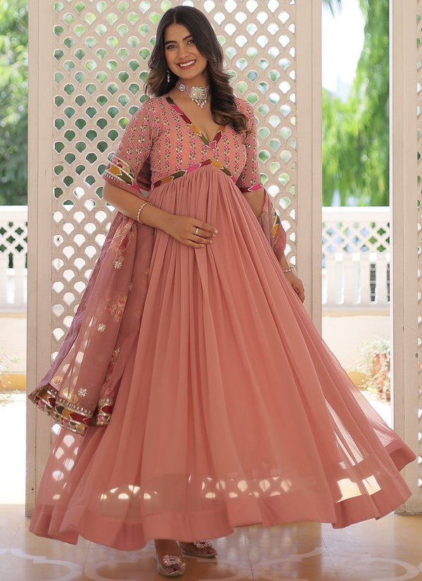 Striking Peach Color Georgette Fabric Gown