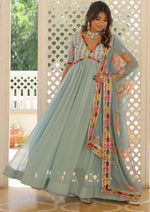 Striking Aqua Color Georgette Fabric Gown