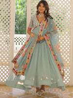 Striking Aqua Color Georgette Fabric Gown