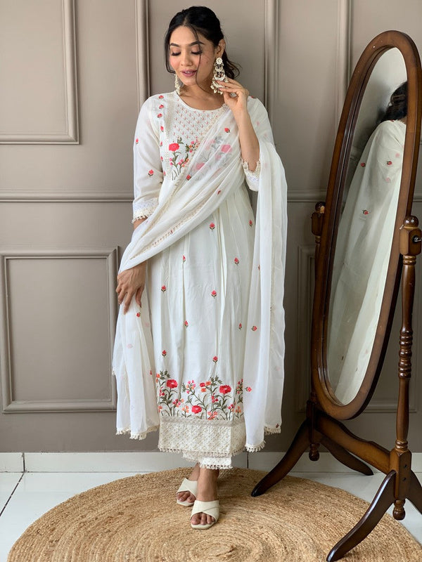 Divine White Color Viscose Fabric Designer Suit