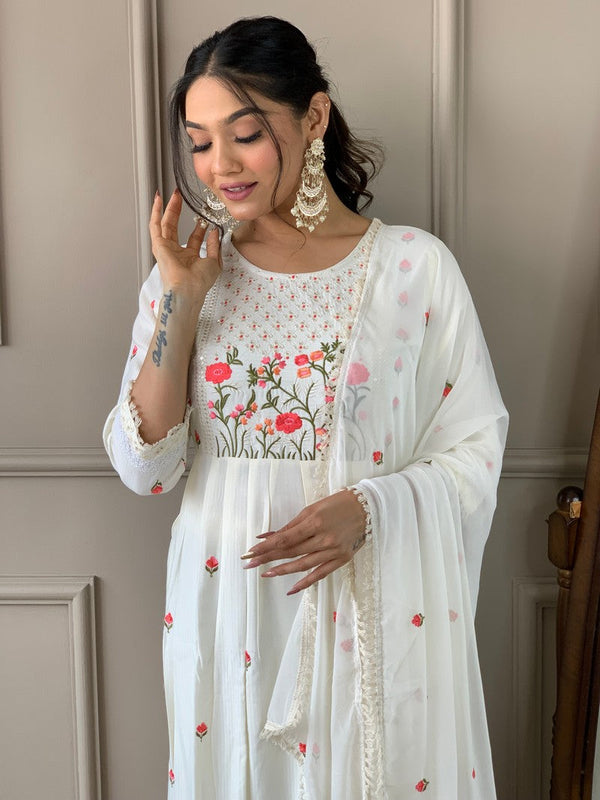 Divine White Color Viscose Fabric Designer Suit