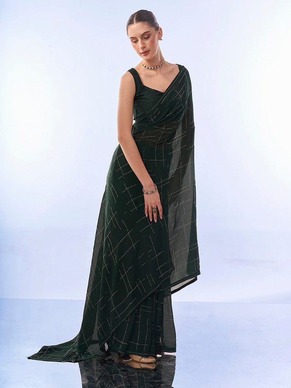 Grand Green Color Chiffon Fabric Casual Saree