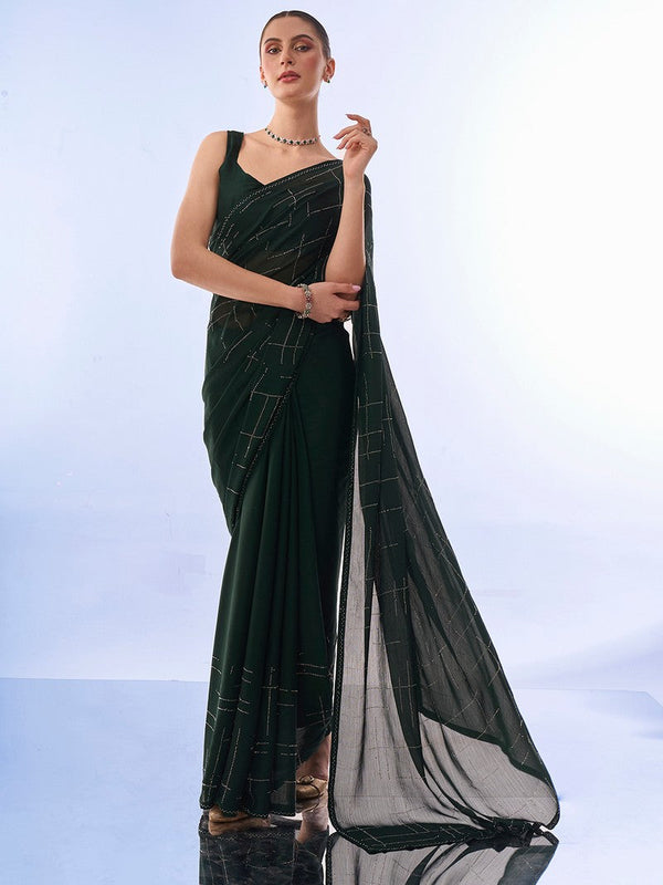 Grand Green Color Chiffon Fabric Casual Saree