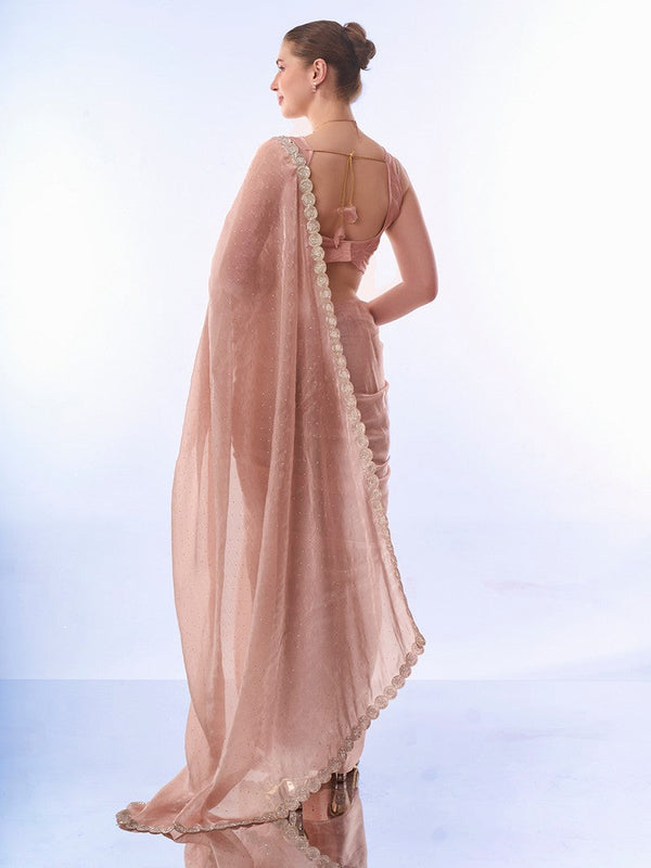 Grand Peach Color Burberry Fabric Casual Saree