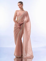 Grand Peach Color Burberry Fabric Casual Saree