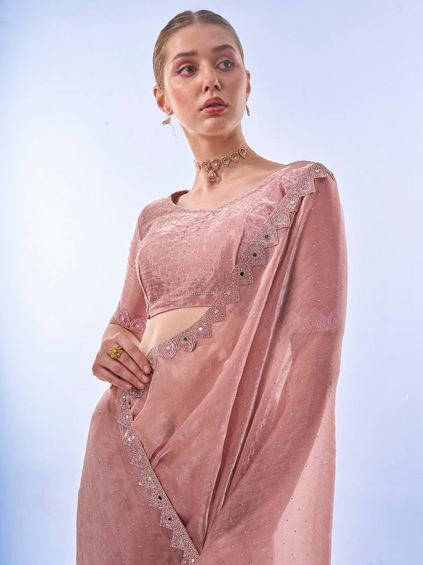 Grand Pink Color Burberry Fabric Casual Saree