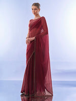 Grand Maroon Color Burberry Fabric Casual Saree