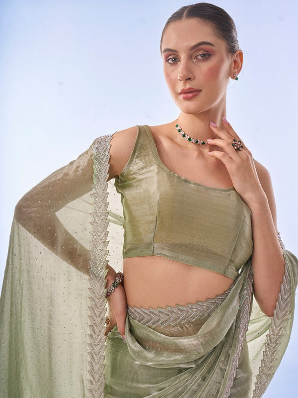 Grand Green Color Burberry Fabric Casual Saree