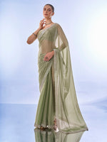 Grand Green Color Burberry Fabric Casual Saree