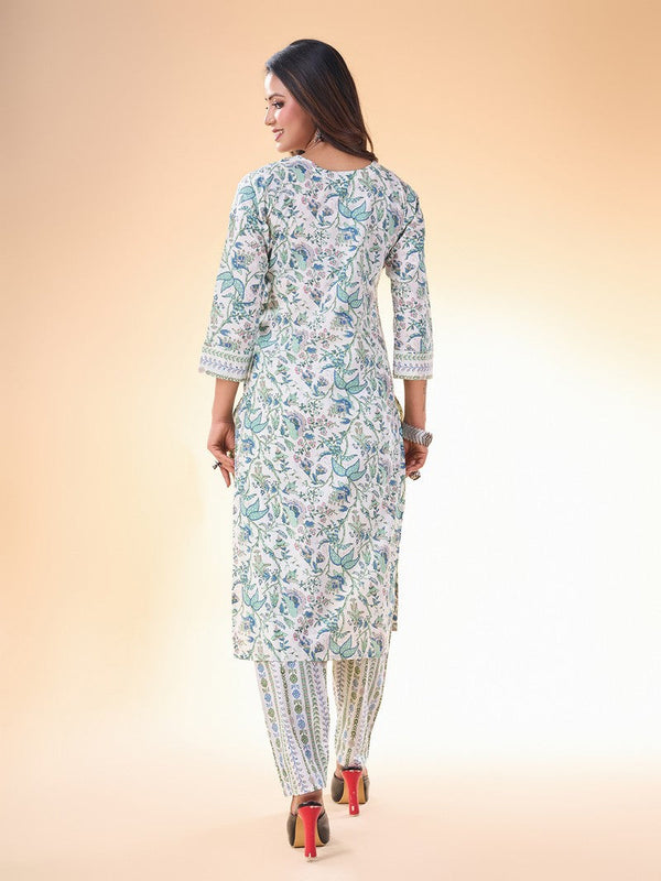 Lovely White Color Cotton Fabric Casual Kurti With Bottom