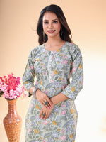 Lovely Grey Color Cotton Fabric Casual Kurti With Bottom