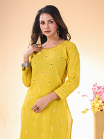 Lovely Yellow Color Cotton Fabric Casual Kurti With Bottom