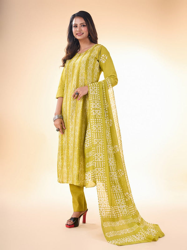 Lovely Yellow Color Cotton Fabric Casual Kurti With Bottom