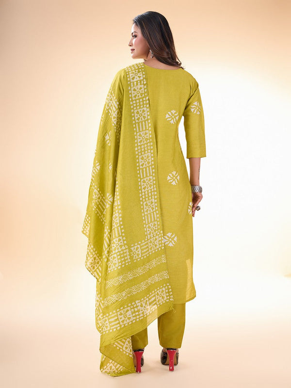 Lovely Yellow Color Cotton Fabric Casual Kurti With Bottom