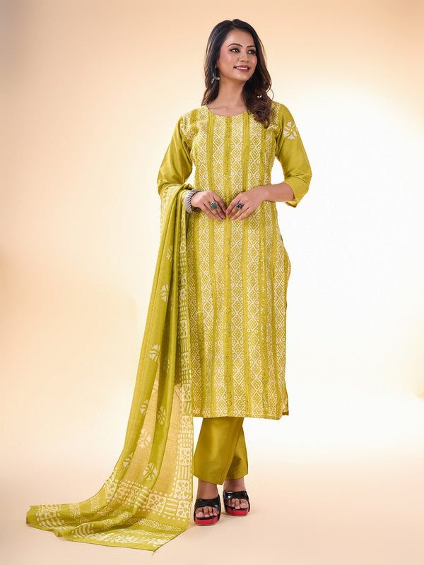 Lovely Yellow Color Cotton Fabric Casual Kurti With Bottom