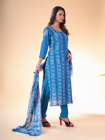 Lovely Blue Color Cotton Fabric Casual Kurti With Bottom