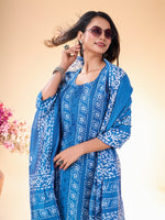 Lovely Blue Color Cotton Fabric Casual Kurti With Bottom