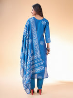 Lovely Blue Color Cotton Fabric Casual Kurti With Bottom