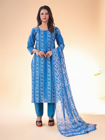 Lovely Blue Color Cotton Fabric Casual Kurti With Bottom